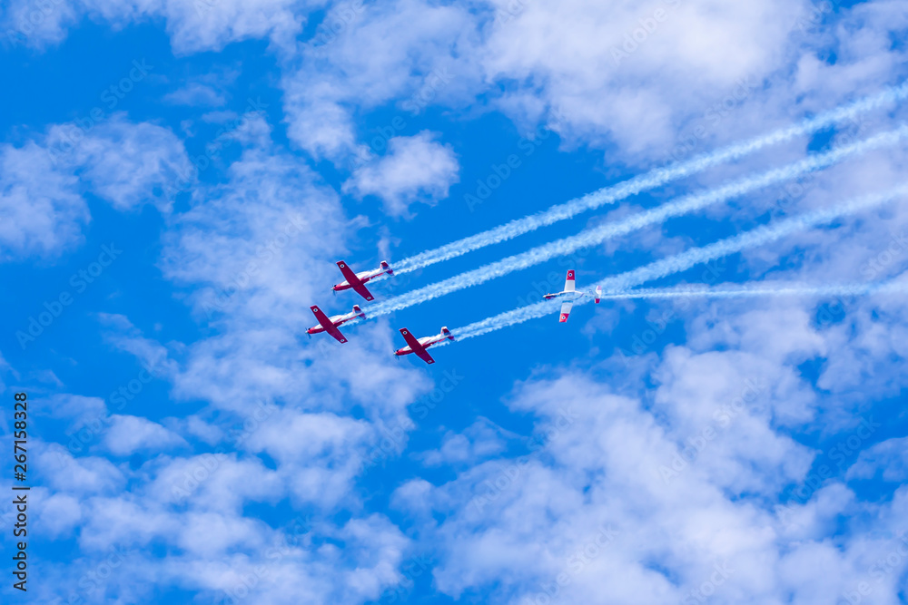 Aircraft fly in the blue sky (Israeli independence day airshow) Aircraft fly in the blue sky (Israeli independence day airshow)
