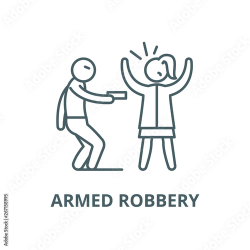 Armed robbery vector line icon, outline concept, linear sign