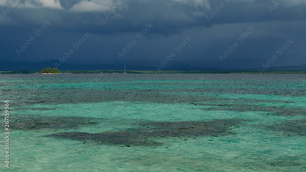 Stormy weather over the Panama coast seen from uninhabited Island
