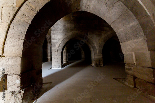 Arches and columns in Sultanhani caravansary on Silk Road.