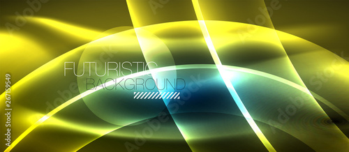 Glowing abstract wave on dark, shiny motion, magic space light. Techno abstract background