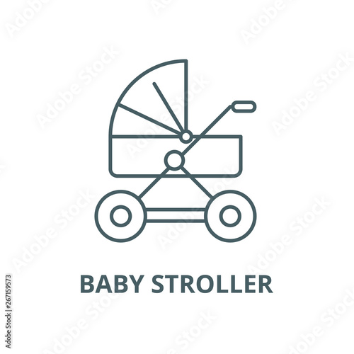 Baby stroller vector line icon, outline concept, linear sign