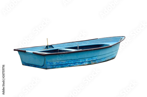 blue wooden fishing boat isolated on white background photo