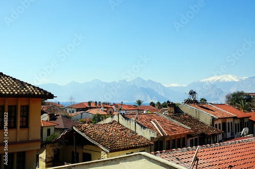 close up shot of old house roofs in Antalya, Turkey