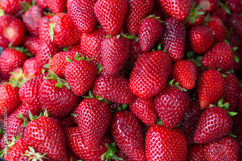 Fresh, organic, delicious fruit; strawberry in market