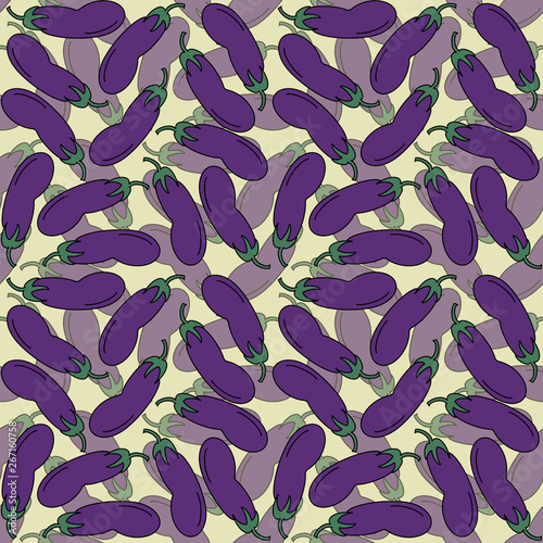 Seamless pattern with hand drawn aubergines.Eggplant texture background for wallpaper, textile, web page backdrop, farm market, food packaging design