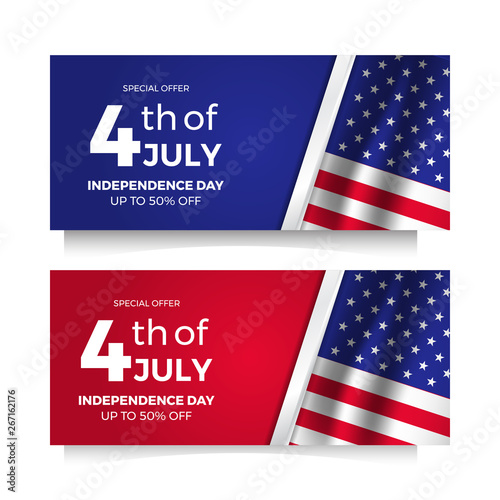 4th July American independence day flyer sale offer banner with flag and star