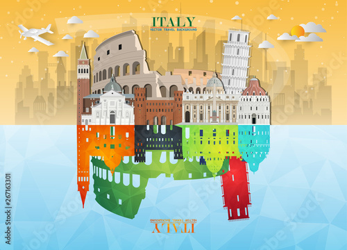 Italy Landmark Global Travel And Journey paper background. Vector Design Template.used for your advertisement, book, banner, template, travel business or presentation.