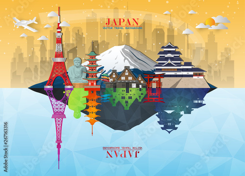 Japan Landmark Global Travel And Journey paper background. Vector Design Template.used for your advertisement, book, banner, template, travel business or presentation.