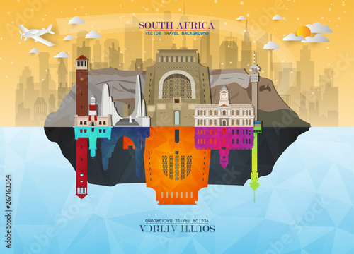 South africa Landmark Global Travel And Journey paper background. Vector Design Template.used for your advertisement, book, banner, template, travel business or presentation.