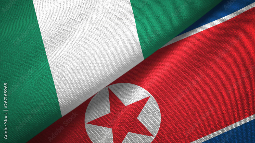 Nigeria and North Korea two flags textile cloth, fabric texture Nigeria and North Korea two flags textile cloth, fabric texture