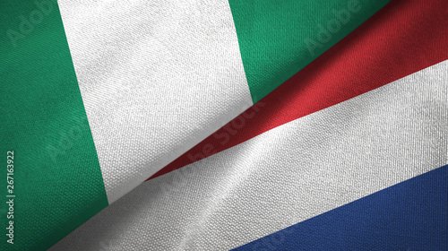 Nigeria and Netherlands two flags textile cloth, fabric texture