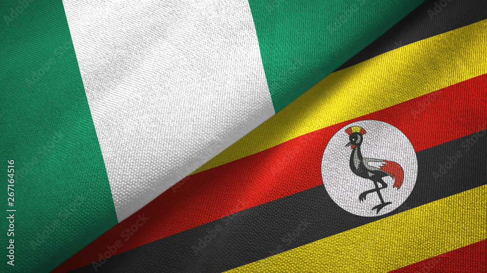 Fototapeta premium Nigeria and Uganda two flags textile cloth, fabric texture