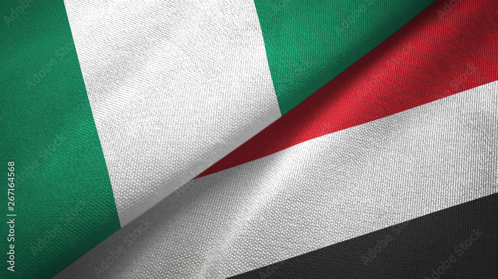 Nigeria and Yemen two flags textile cloth, fabric texture Nigeria and Yemen two flags textile cloth, fabric texture