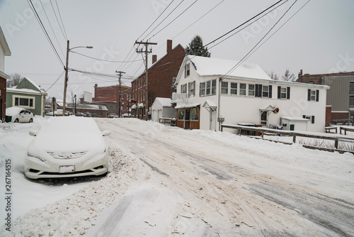 Street with the snow in the town of Saco, Maine © Enrico Della Pietra