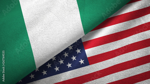 Tableau sur toile Nigeria and United States two flags textile cloth, fabric texture
