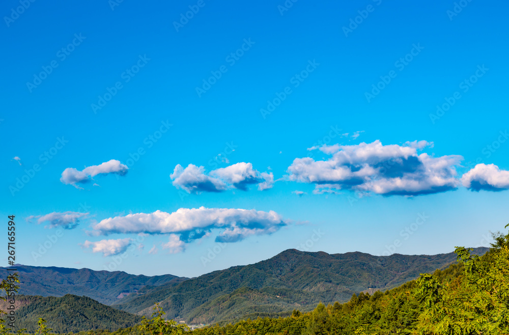 Summer nature background image with mountains and clouds