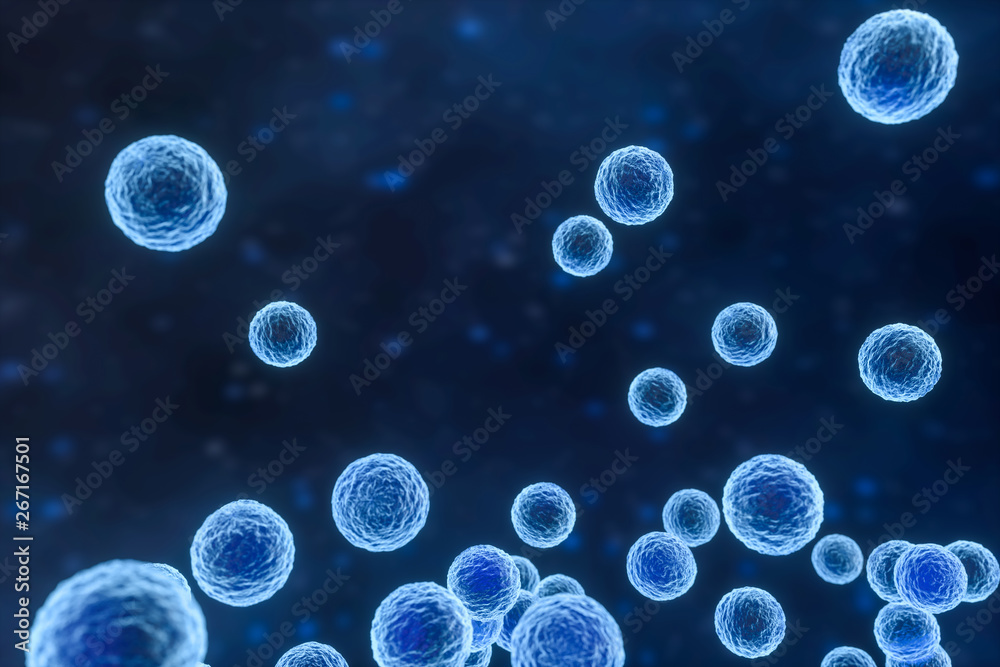 Infectious virus with surface details on blue background, 3d rendering. Infectious virus with surface details on blue background, 3d rendering.