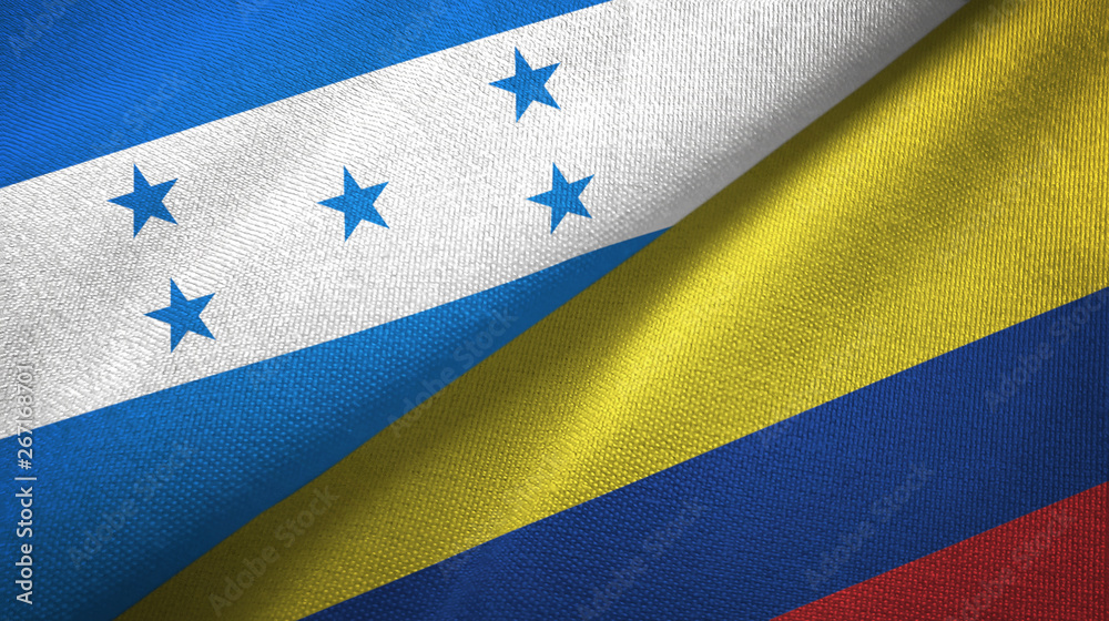 Honduras and Colombia two flags textile cloth, fabric texture Honduras and Colombia two flags textile cloth, fabric texture