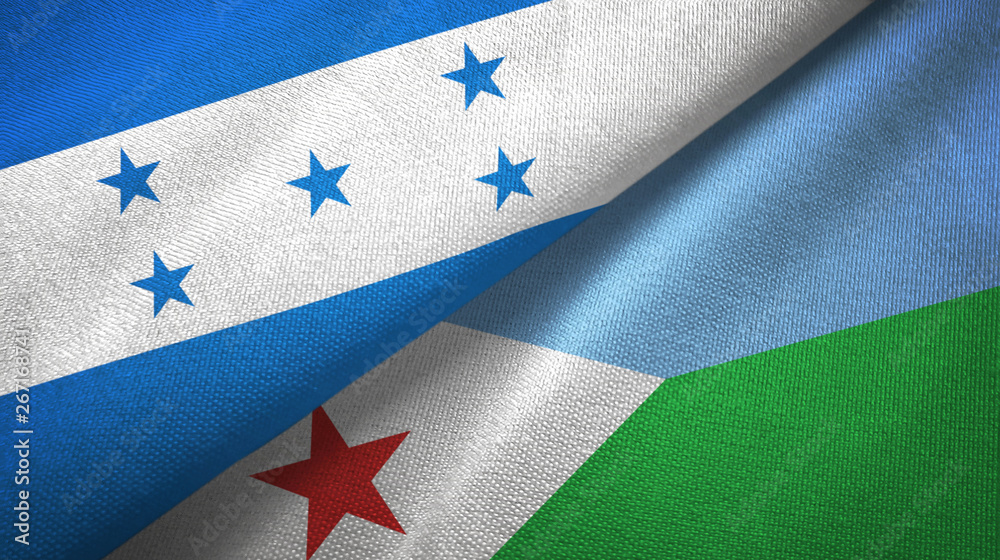 Honduras and Djibouti two flags textile cloth, fabric texture Honduras and Djibouti two flags textile cloth, fabric texture