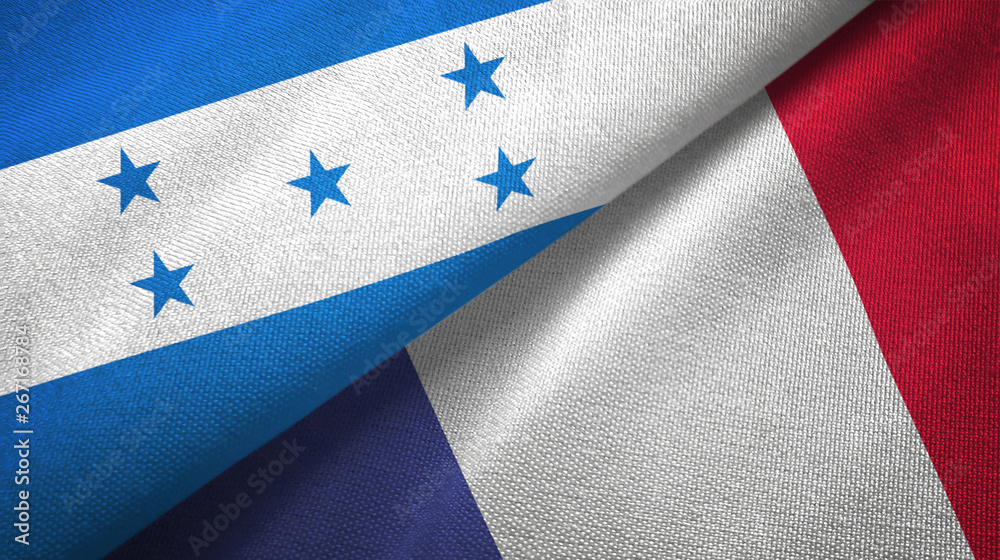 Fototapeta premium Honduras and France two flags textile cloth, fabric texture
