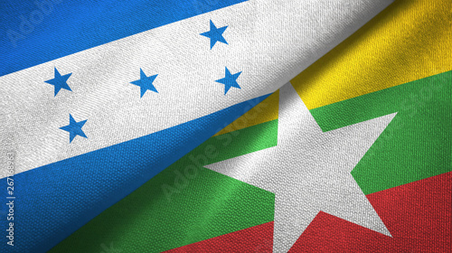 Honduras and Myanmar two flags textile cloth, fabric texture