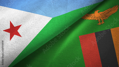 Djibouti and Zambia two flags textile cloth, fabric texture photo