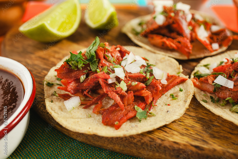 tacos al pastor, mexican taco, street food in mexico city