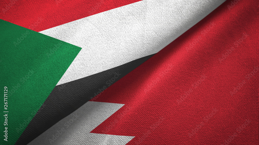 Sudan and Bahrain two flags textile cloth, fabric texture 