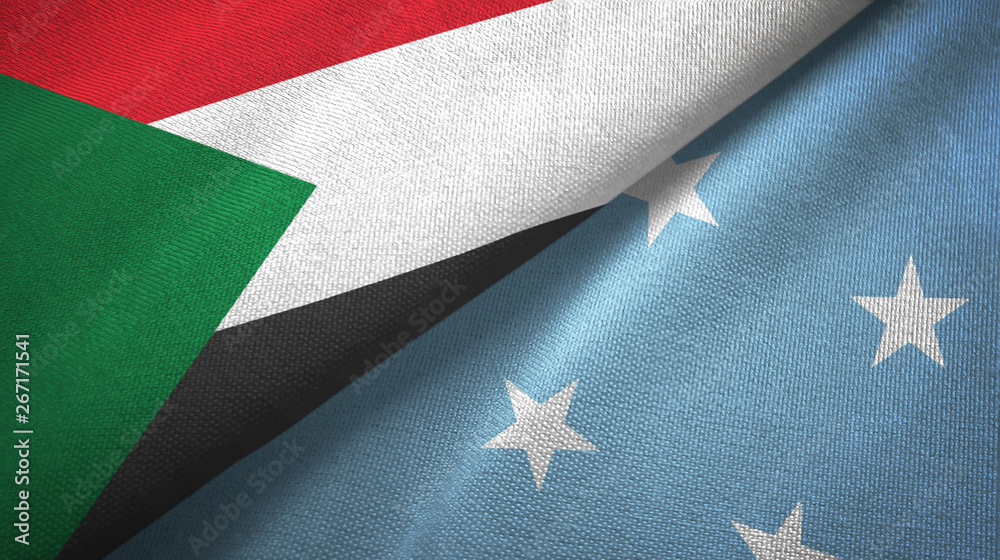 Fototapeta premium Sudan and Micronesia two flags textile cloth, fabric texture