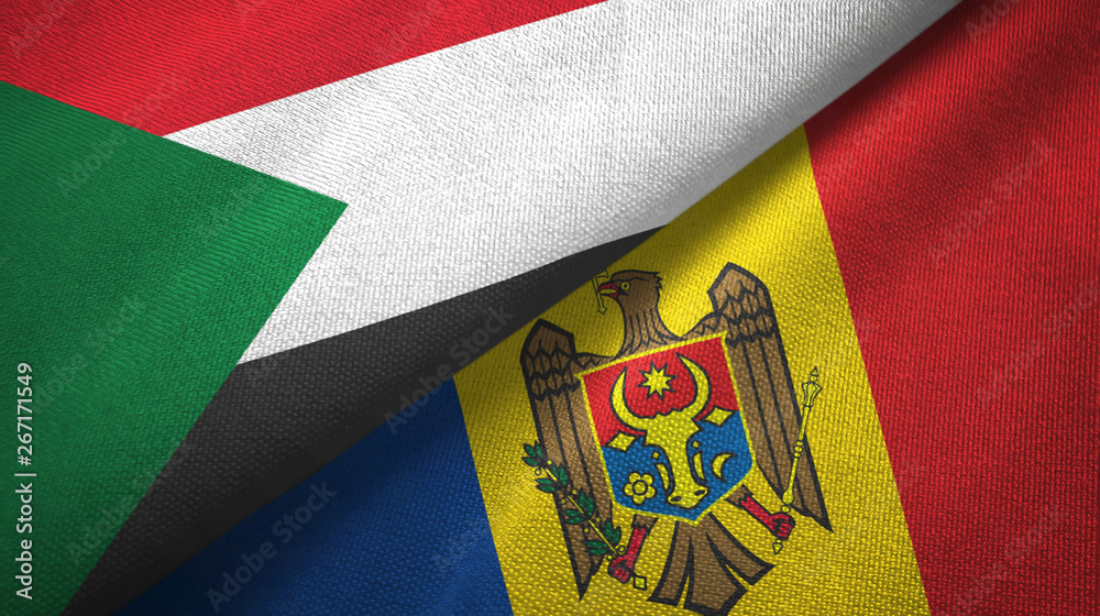 Fototapeta premium Sudan and Moldova two flags textile cloth, fabric texture