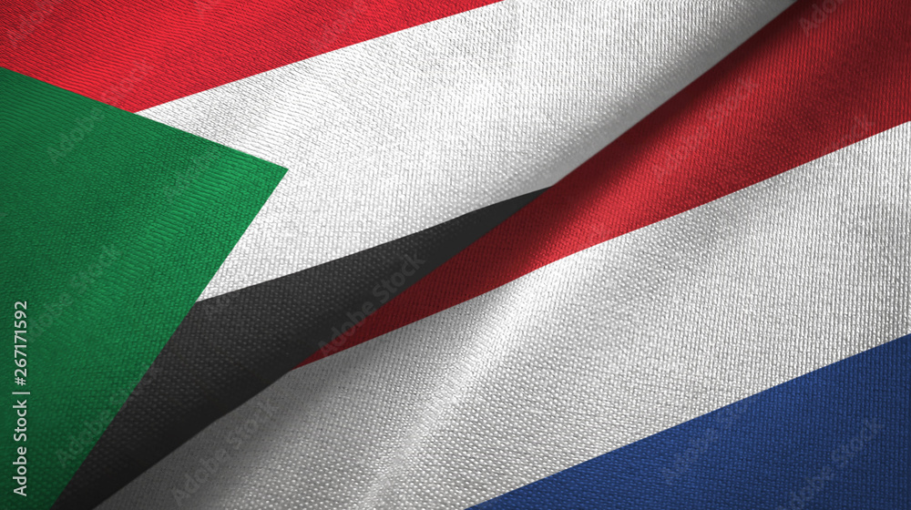 Sudan and Netherlands two flags textile cloth, fabric texture