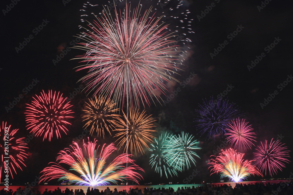 滋賀県彦根市の琵琶湖岸で行われた花火大会