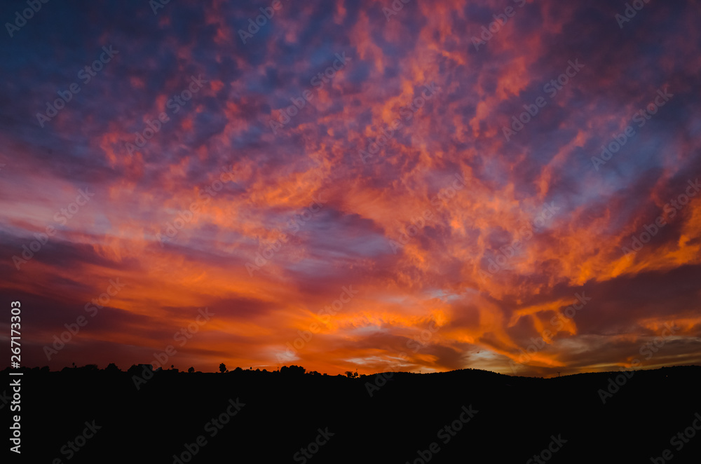 Sunset with beautiful red clouds