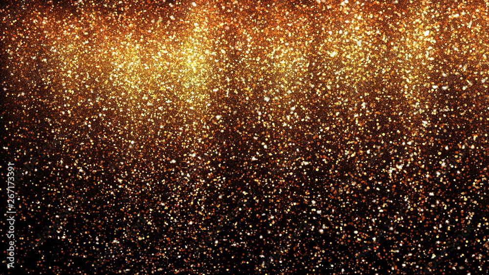 Gold glitter powder rain. Festive golden scattered dust particles with sparkle shine confetti. Stylish fashion backdrop. Glamour award abstract 3D illustration Gold glitter powder rain. Festive golden scattered dust particles with sparkle shine confetti. Stylish fashion backdrop. Glamour award abstract 3D illustration