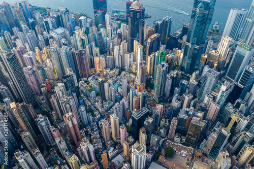 Top view of Hong Kong downtown city © leungchopan