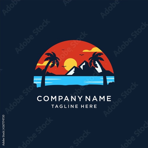 sunset island logo design