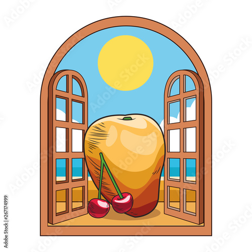 Fresh fruit nutrition healthy window frame