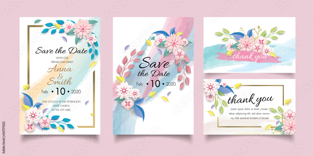 template Wedding invite, invitation,save the date card design paper cut style.
