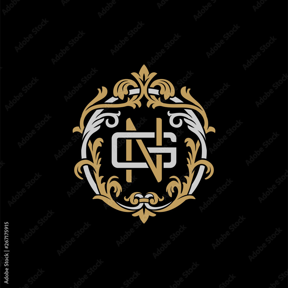 Initial Logo Letter NG With Golden And Silver Color With Laurel