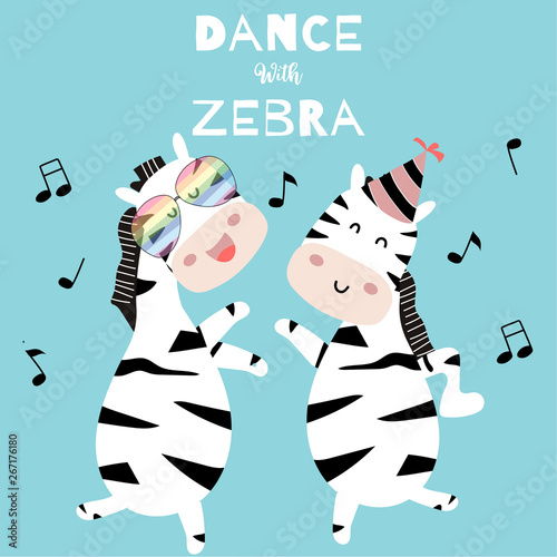 pastel zebra postcard with zebra dancing
