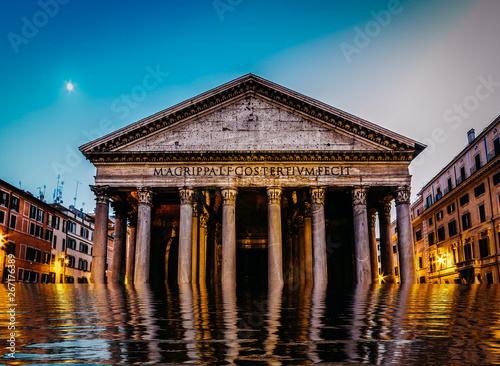 Photography Flooded pantheon in Rome, Italy - digital manipulation climate change concept