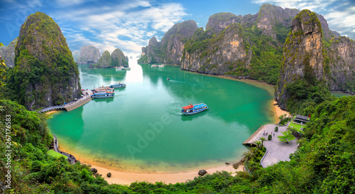Beautiful landscape Halong Bay view from adove the Bo Hon Island. Halong Bay is the UNESCO World Heritage Site, it is a beautiful natural wonder in northern Vietnam photo