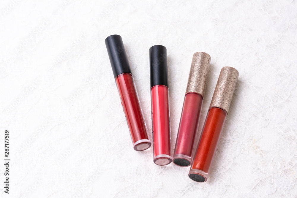 Cosmetics,makeup lipstics products with pink rose