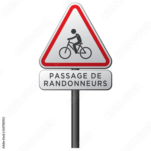Panneau triangulaire de signalisation des cyclistes en relief