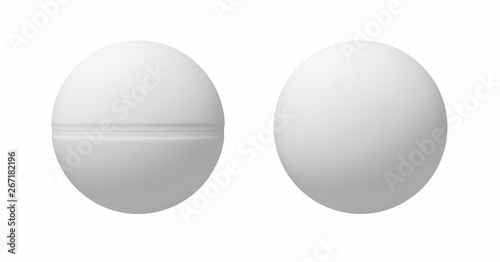 3d close-up rendering of white ping pong balls on white background.