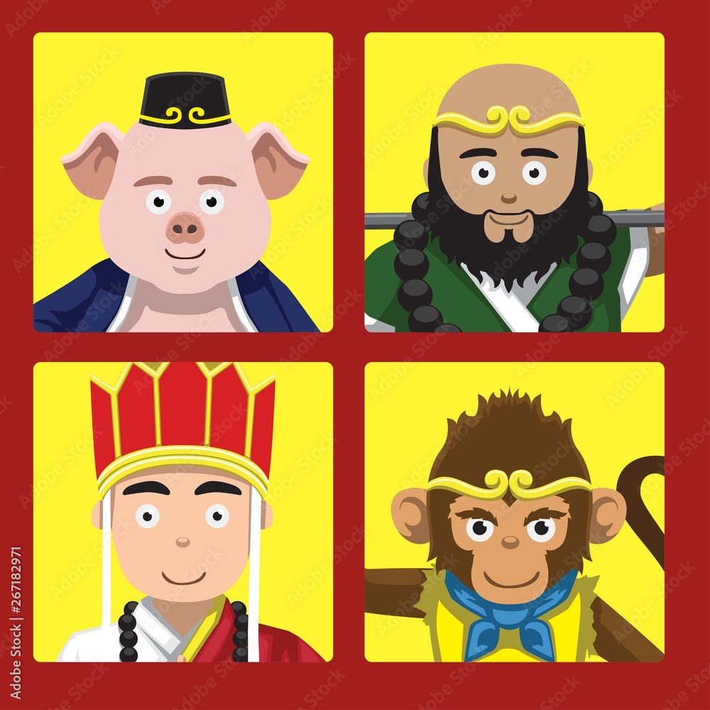 Chinese tale character rectangle set Vector Illustration Chinese tale character rectangle set Vector Illustration