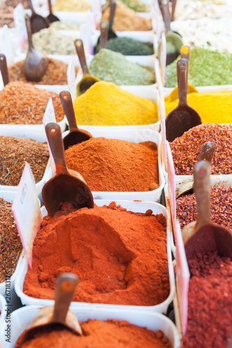 Israel, Tel Aviv-Yafo, selection of spices at shuk ha'carmel market