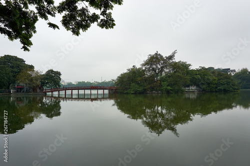 Hanoi  Vietnam - April 30  2019  Temple of the Jade Mountain on Hoan Kiem Lake in central Hanoi.