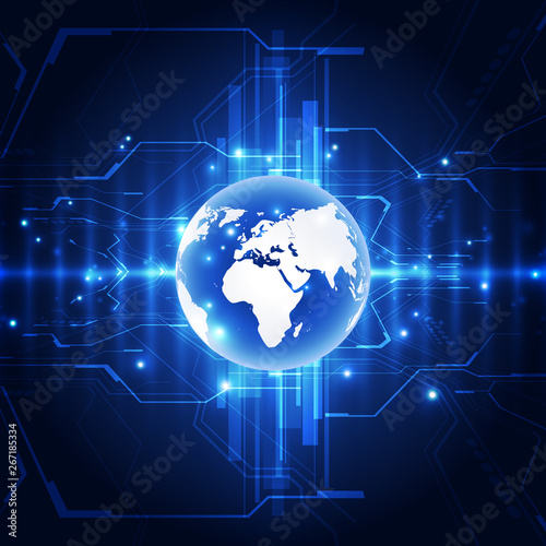 Vector blue globe on the digital technology background, abstract illustration